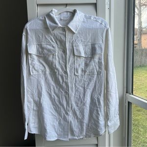 Women’s Ashley Wtility S white linen blend button down long sleeve shirt